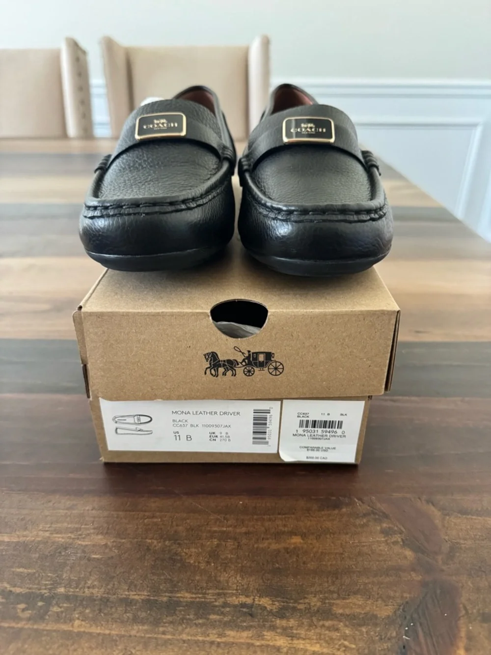 Coach Black Pebbled Leather Driving Loafers with Logo Plaque - Picture 4 of 4